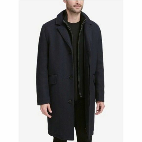 MEN VINTAGE ST MICHAEL OVERCOAT NAVY WOOL DARK BLUE SIZE 40 102 RETRO - Picture 12 of 12